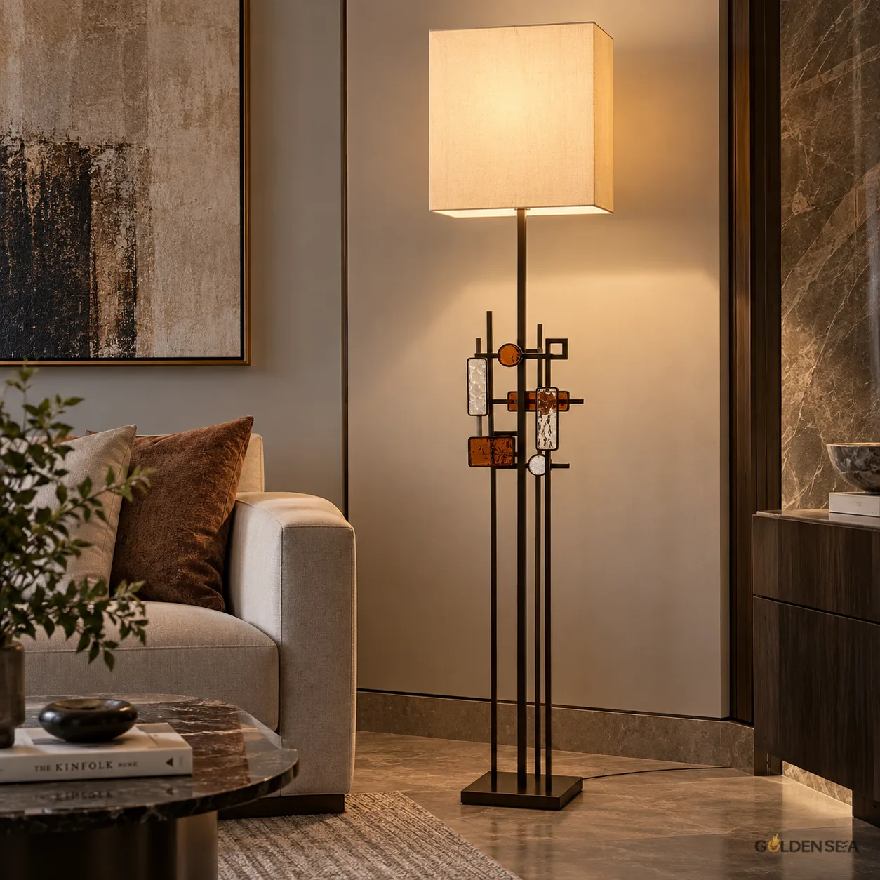 Art Deco Amber Glass Floor Lamp - detail view