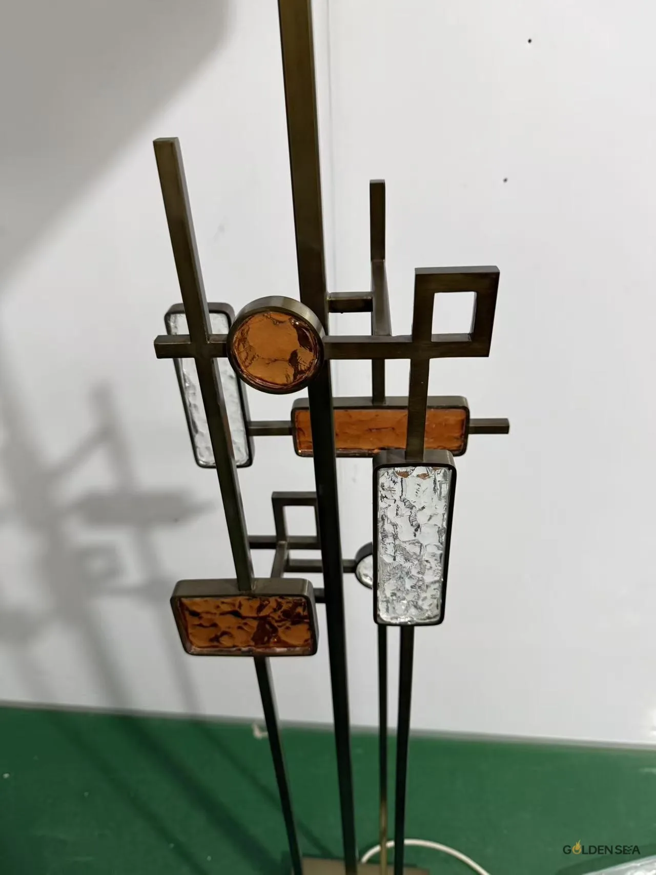 Art Deco Amber Glass Floor Lamp - close up
