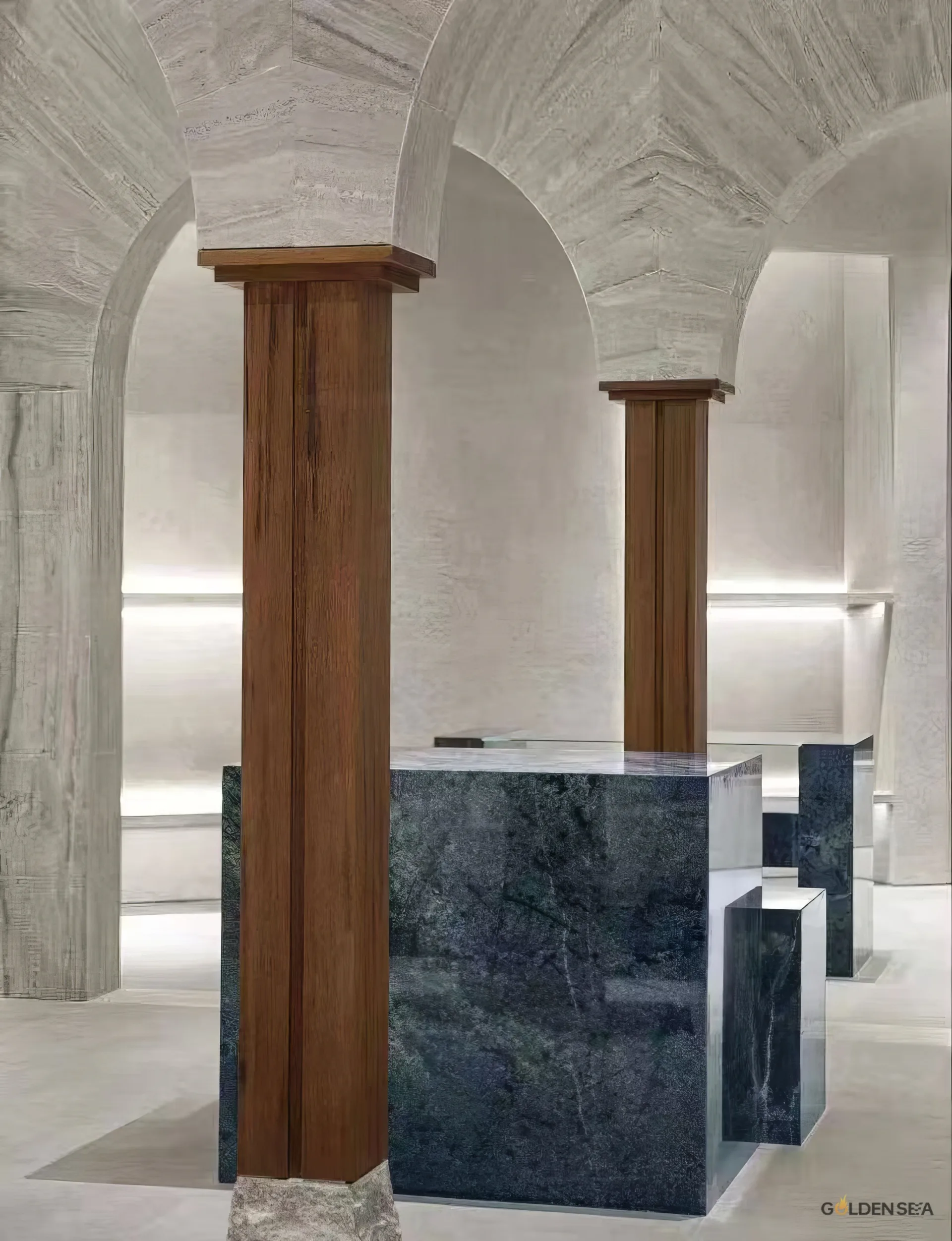 Polished surface of Dreamy Sapphire Marble featuring rich blue tones and elegant white veining