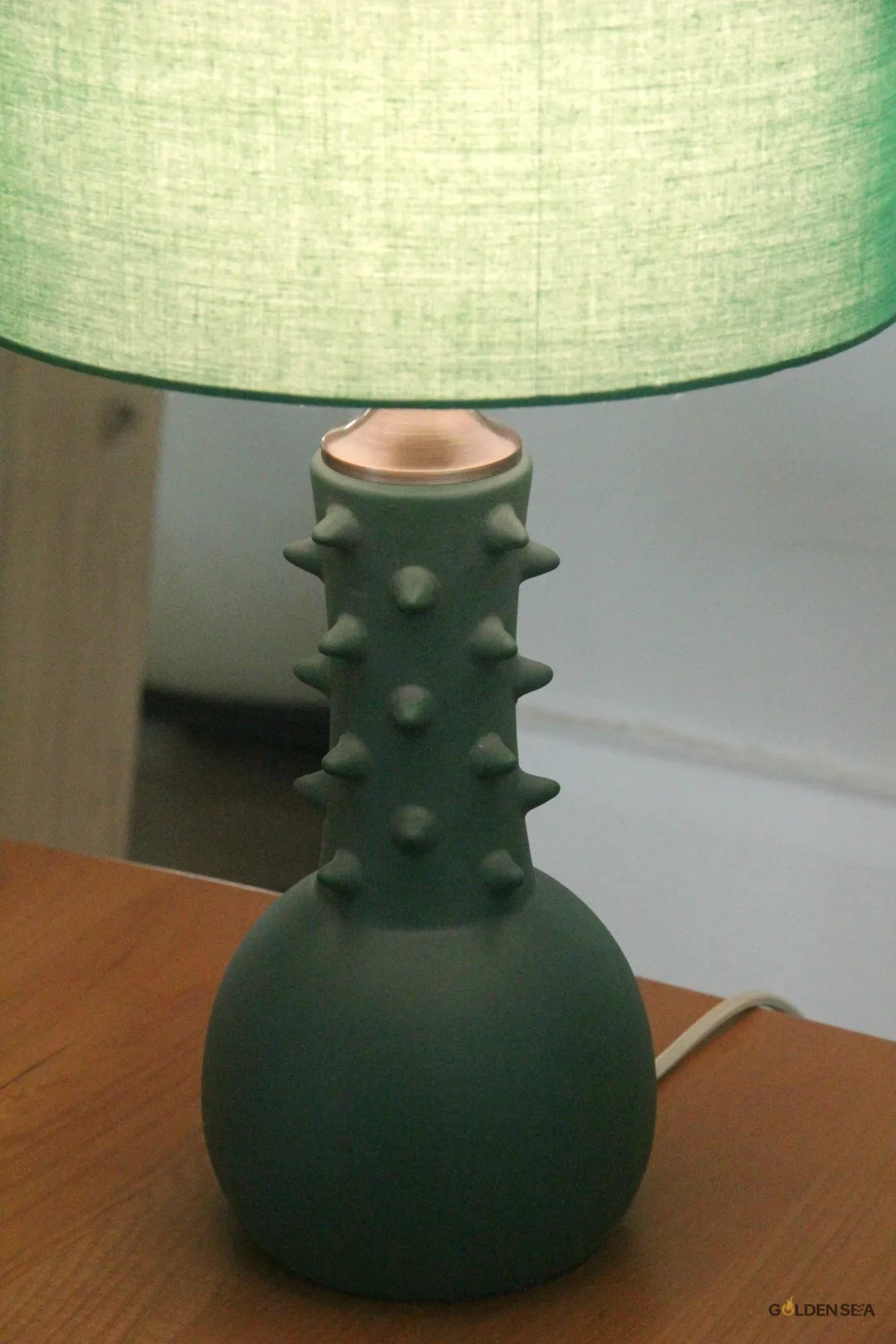 Green Fabric Shade Ceramic Table Lamp Green Fabric Shade Ceramic Table Lamp - Image 1