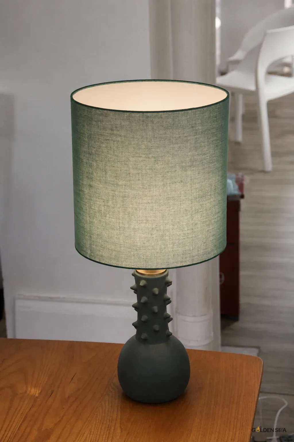 Green Fabric Shade Ceramic Table Lamp Green Fabric Shade Ceramic Table Lamp - Image 4