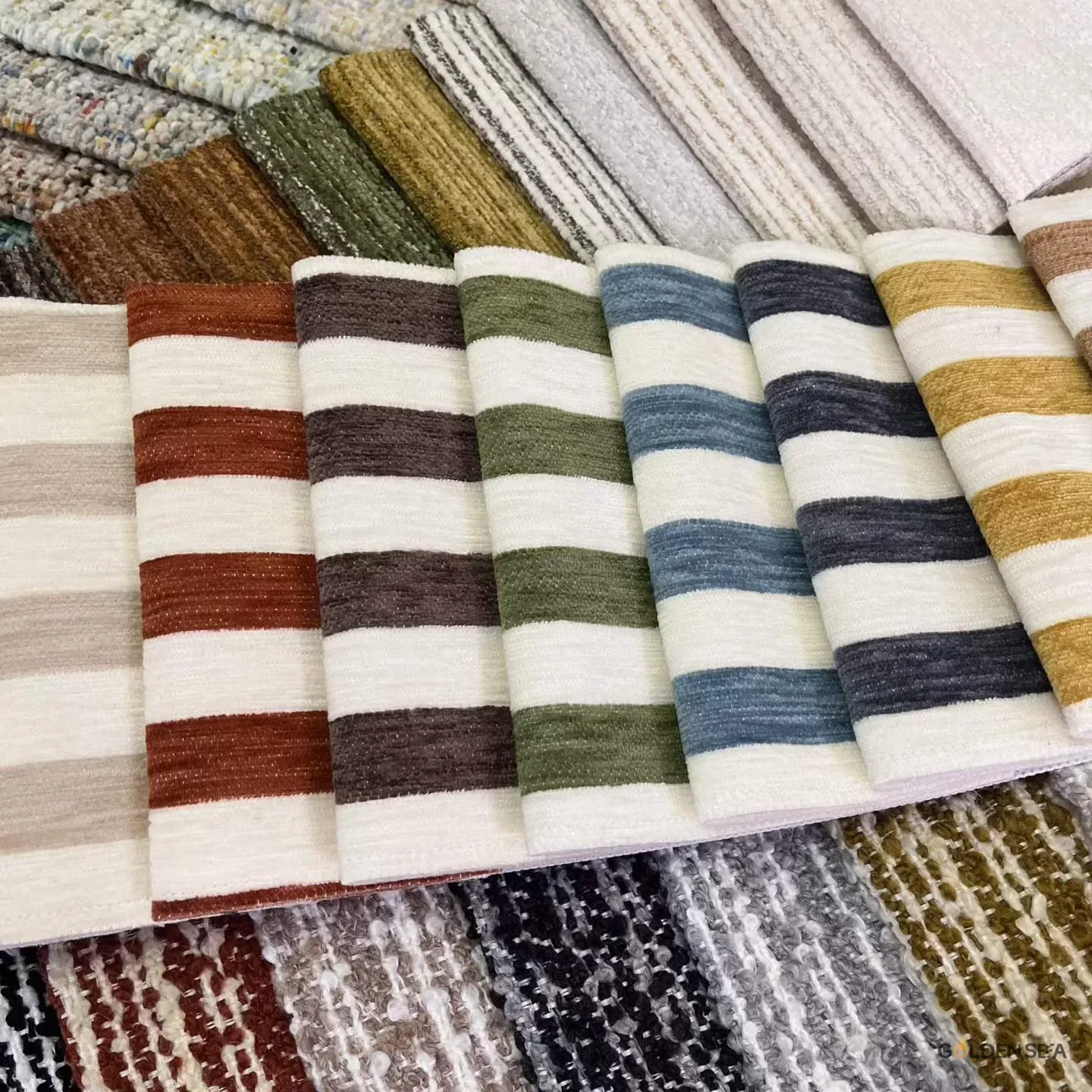 Premium Striped Chenille Upholstery Fabric for Hotel & Contract Furniture Premium Striped Chenille Upholstery Fabric for Hotel & Contract Furniture - Image 1