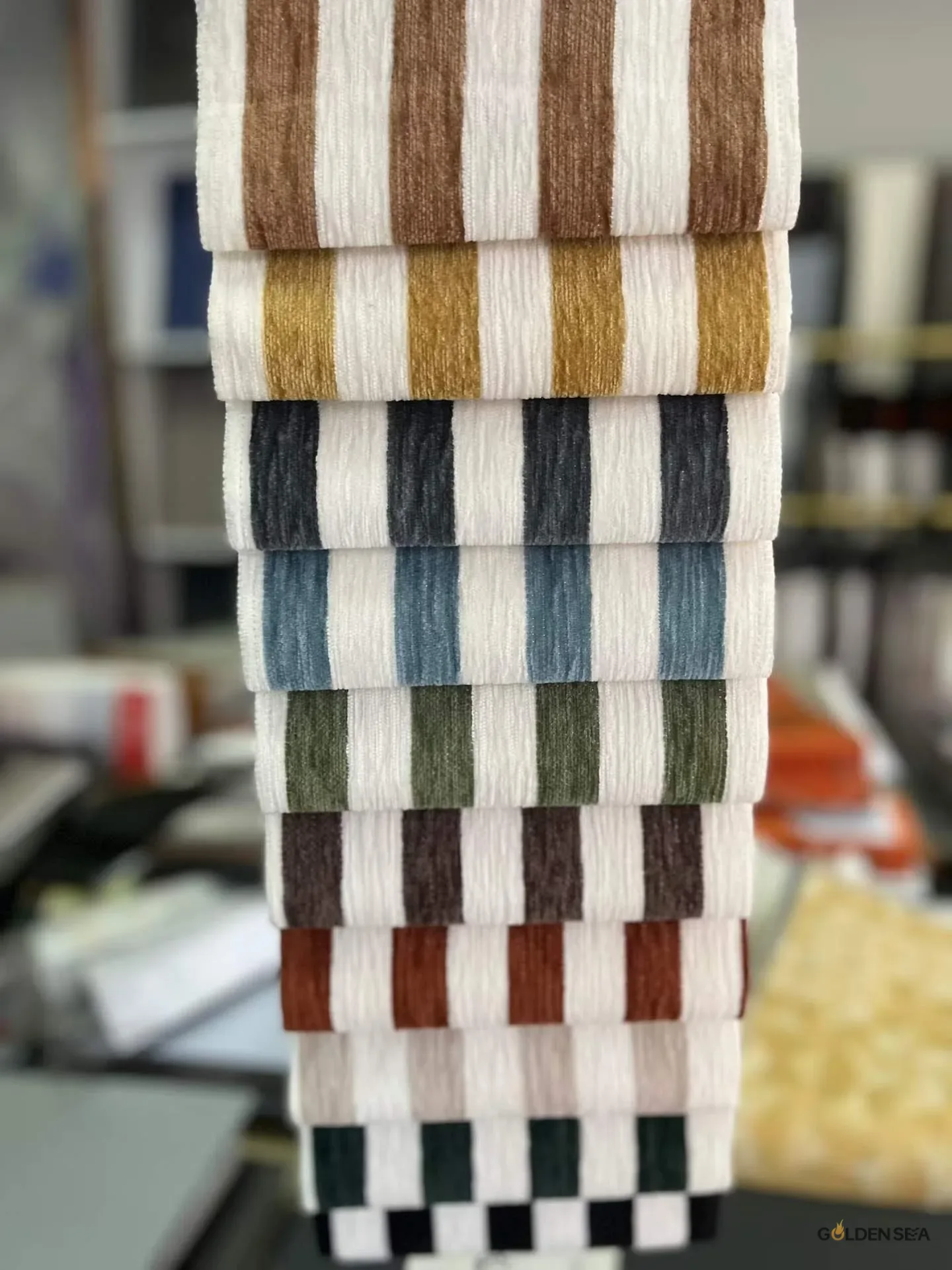 Premium Striped Chenille Upholstery Fabric for Hotel & Contract Furniture - Image 3