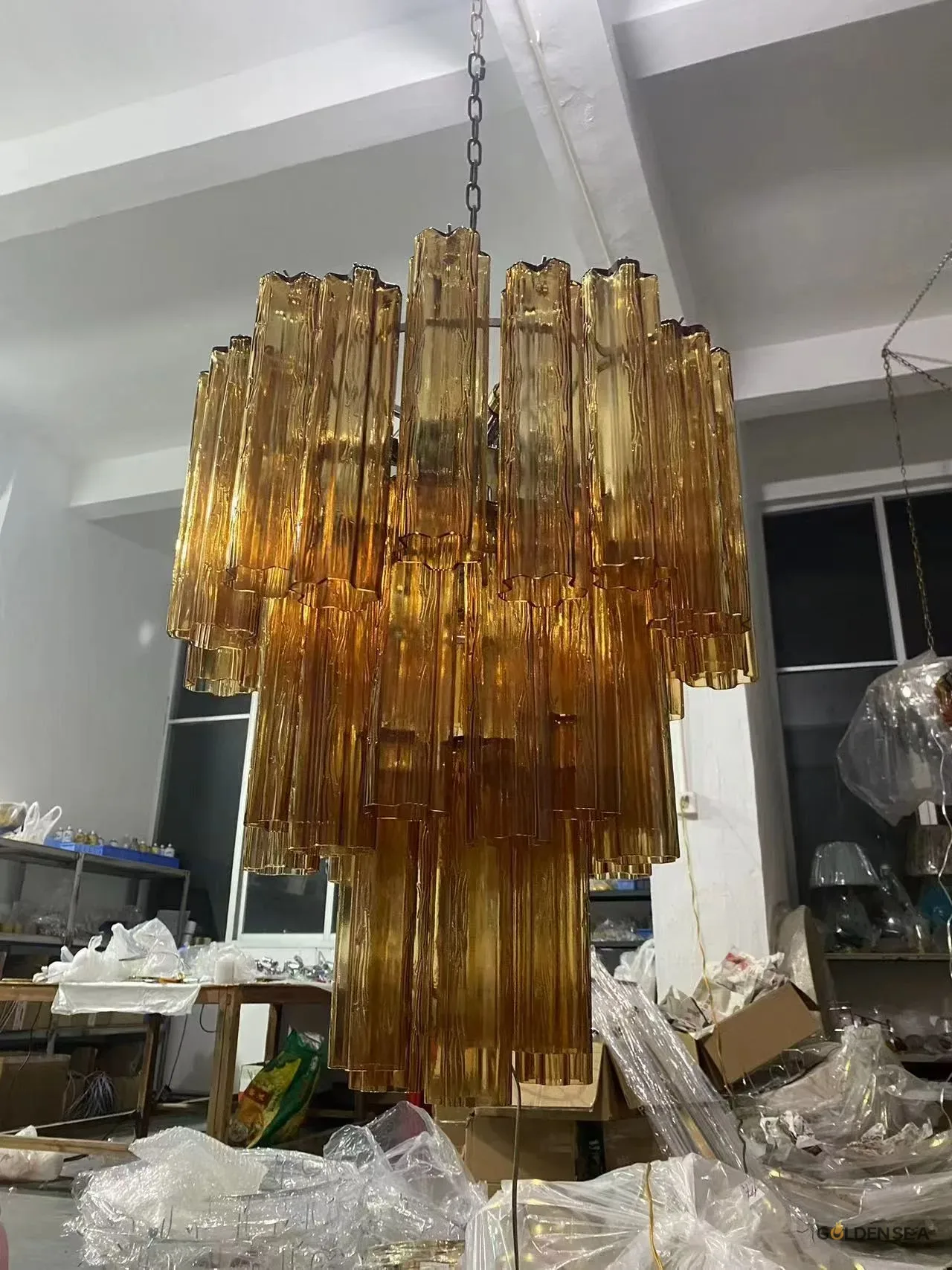 Amber Crystal Glass Tube Chandelier - Image 1