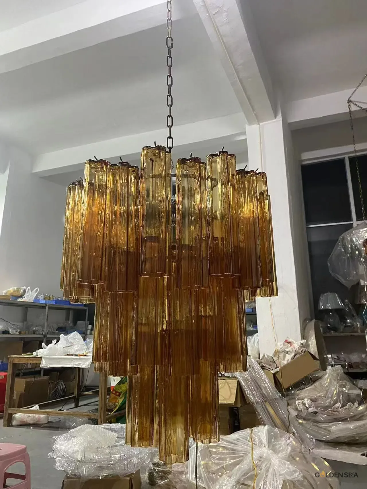 Amber Crystal Glass Tube Chandelier - Image 2