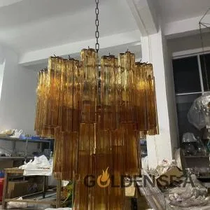 Amber Crystal Glass Tube Chandelier