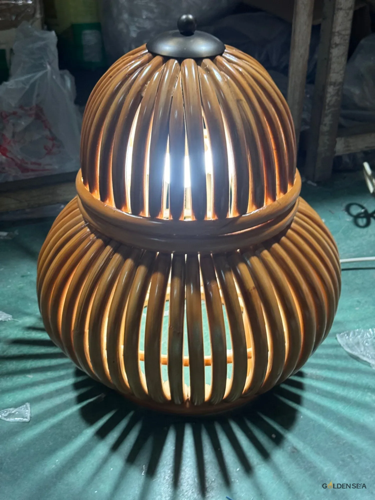 Double-Layer Gourd Woven Floor Lamp - Image 4